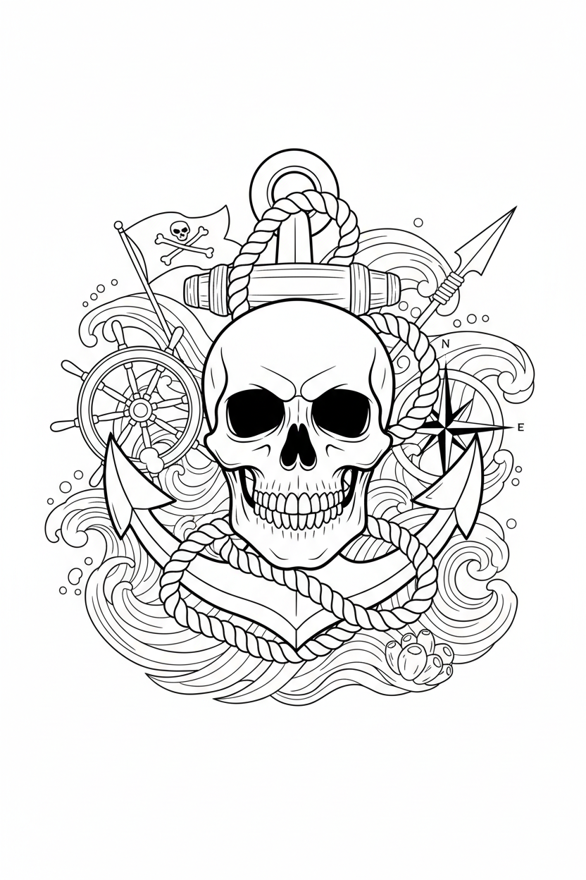 Anchor Skull Coloring Page