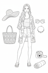 Beach-vacation fashion coloring page