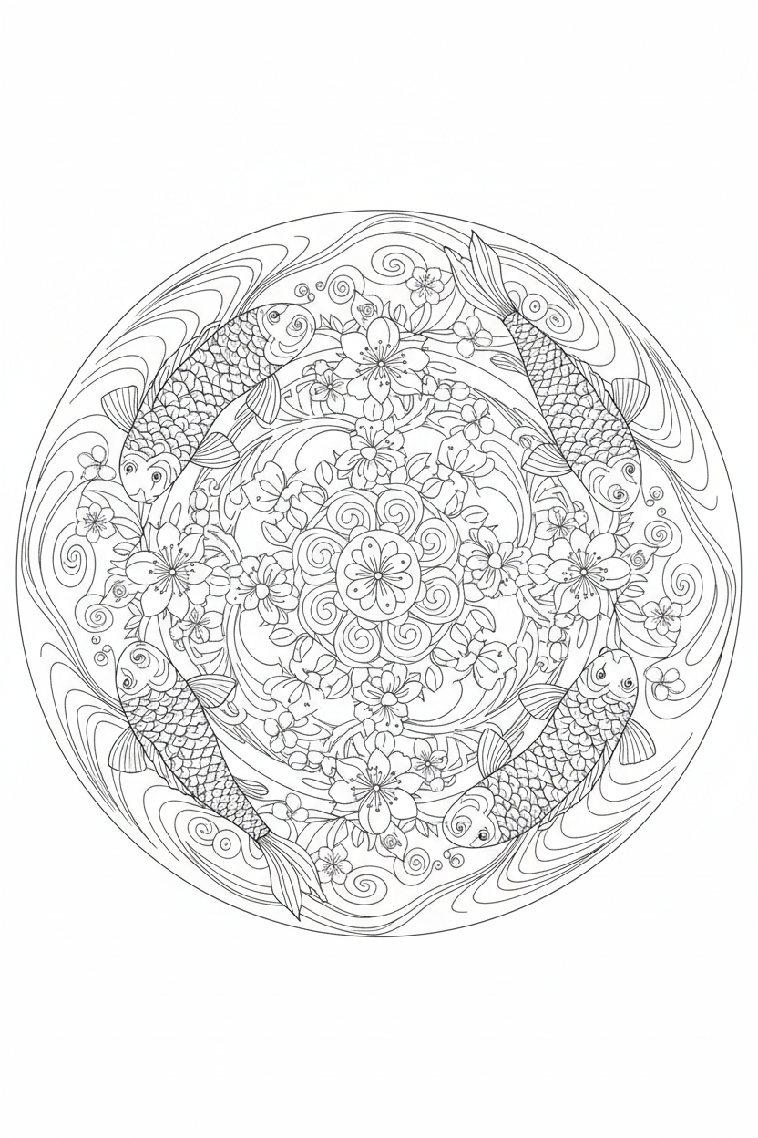 Cherry Blossom Koi Mandala