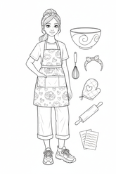 Creative baking-day fashion coloring page