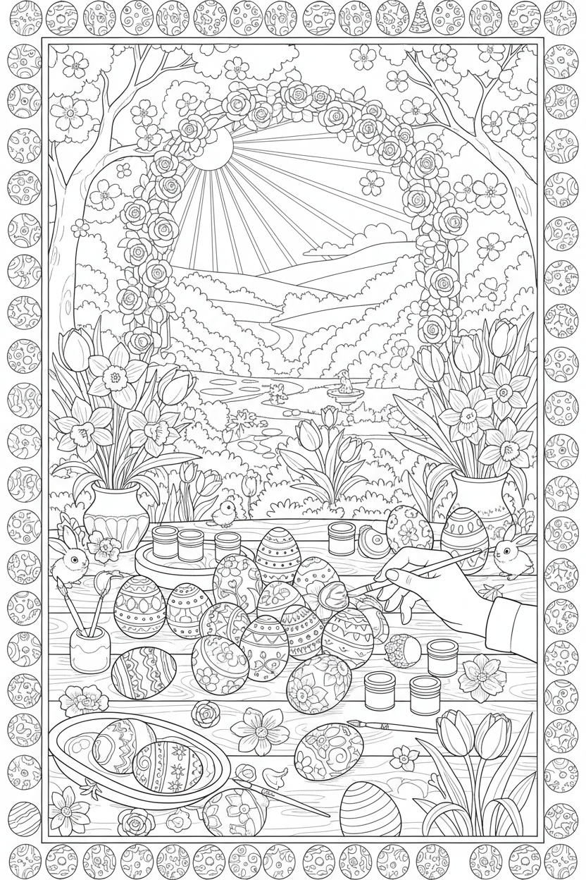 Easter Egg Decorating Scene