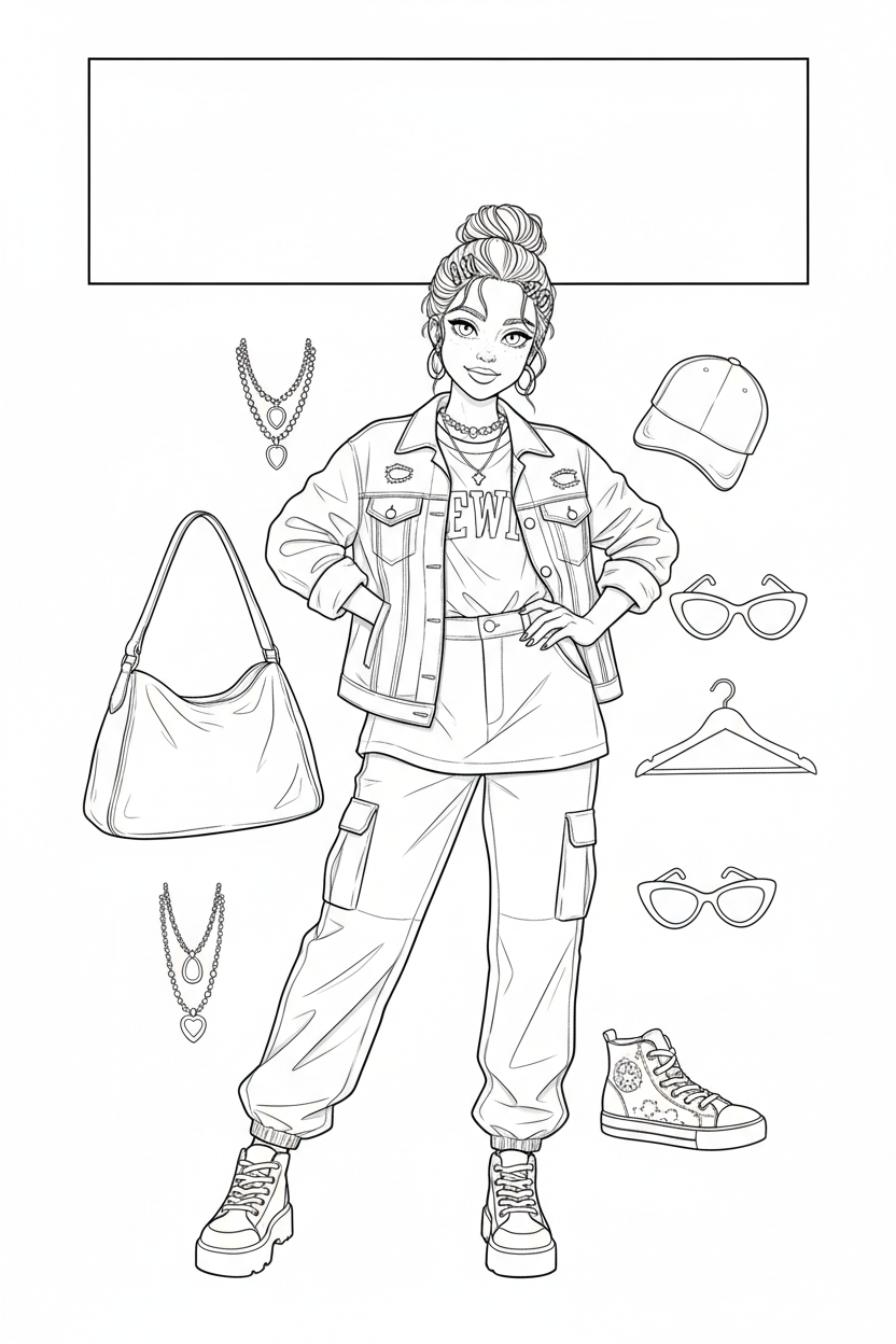 Fashion coloring book cover in progress