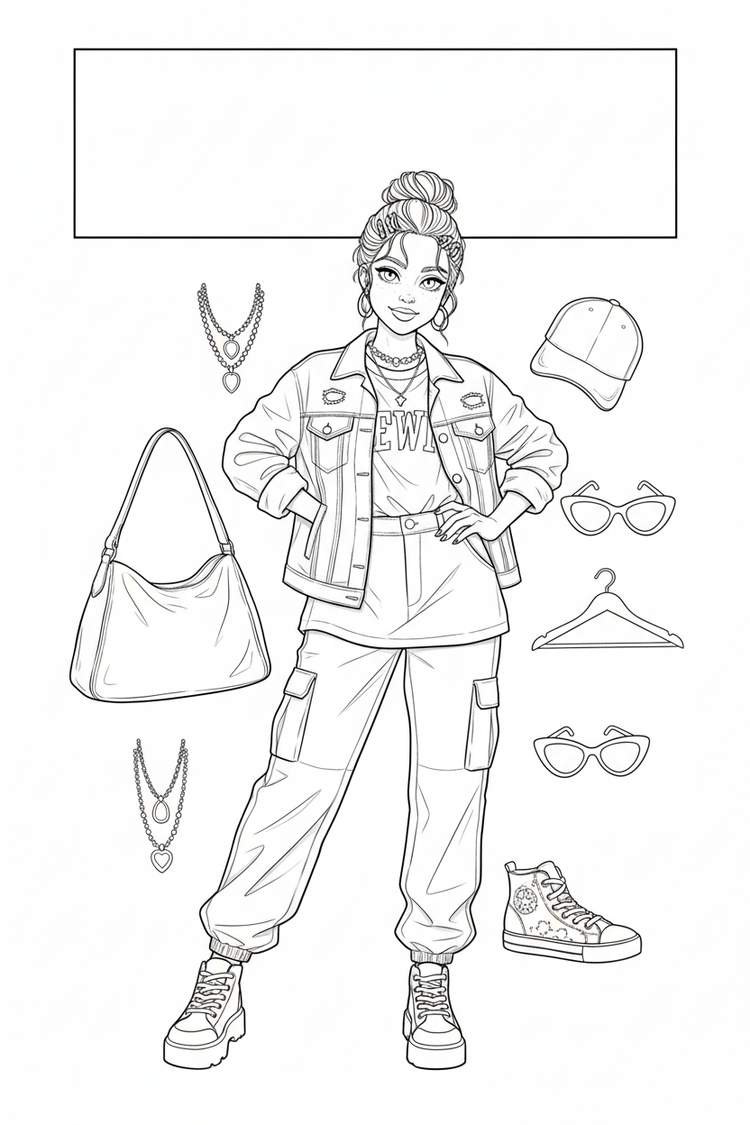 Fashion coloring book cover in progress