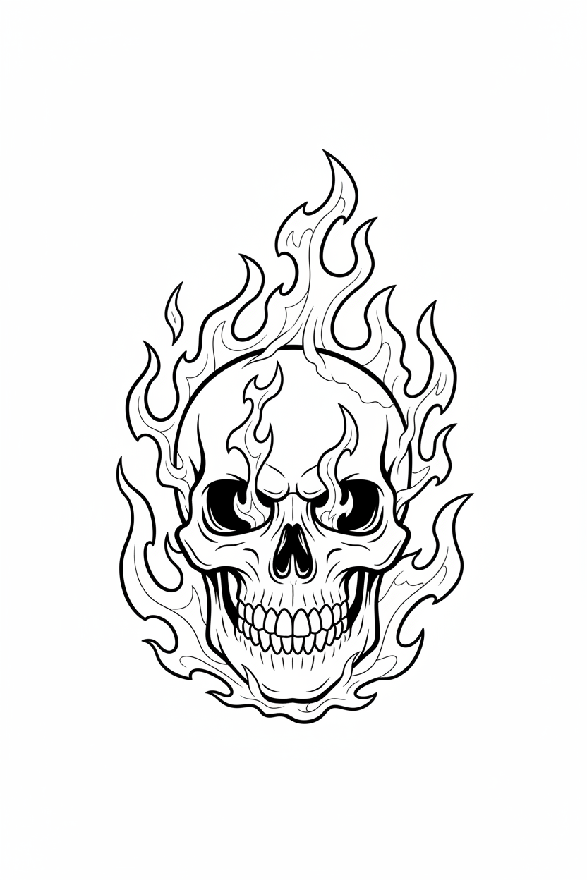 Flaming Skull Coloring Page