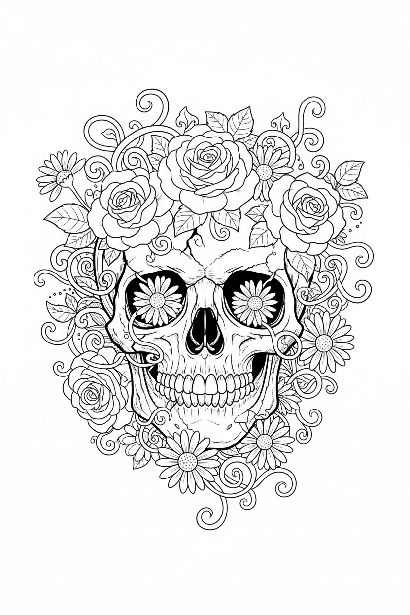 Floral Skull Coloring Page