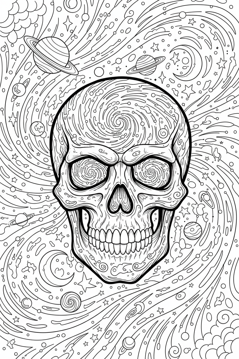 Galaxy Skull Coloring Page