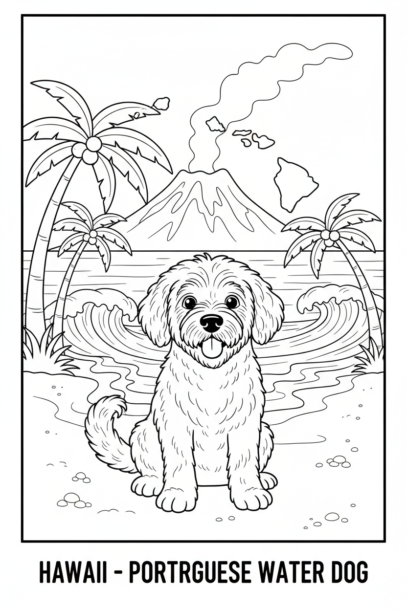 Hawaii - Portuguese Water Dog Coloring Page