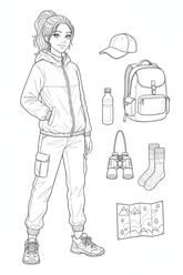 Hiking-adventure fashion coloring page