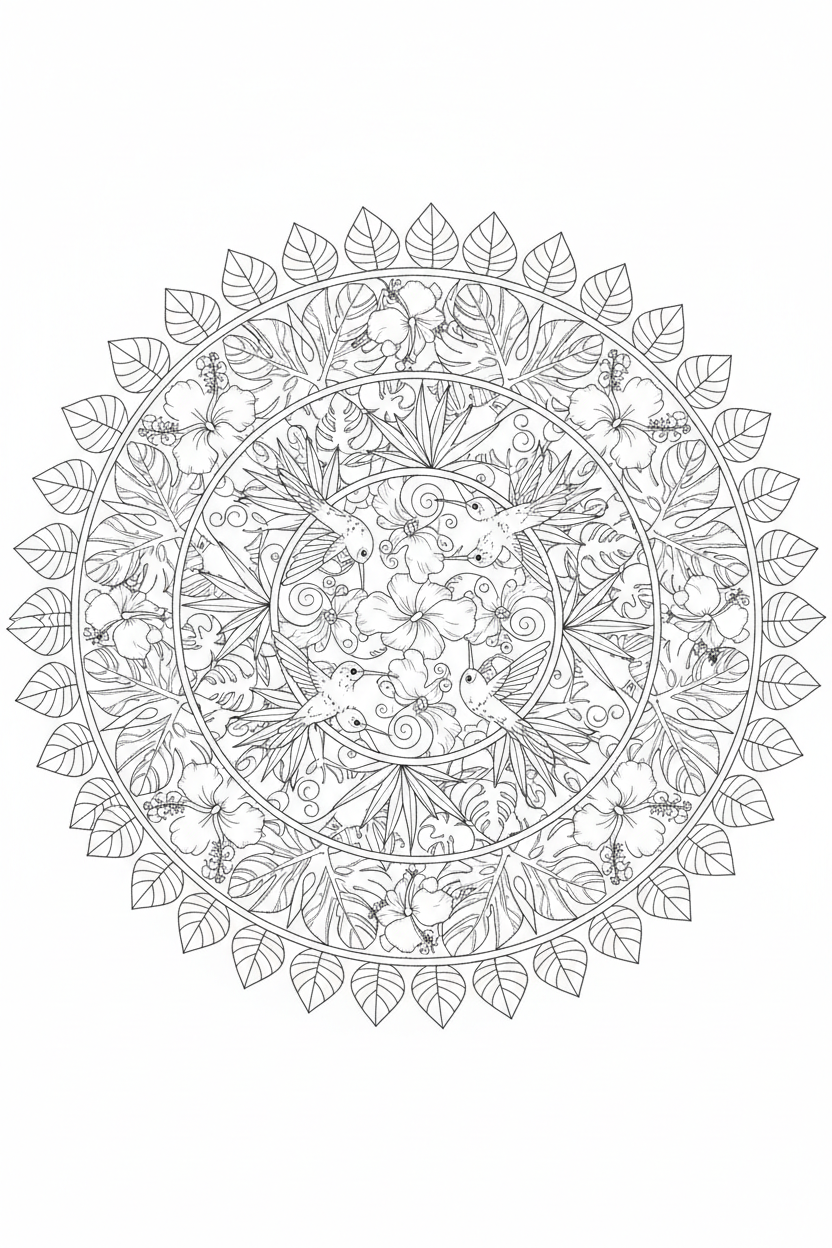 Hummingbird Hibiscus Mandala