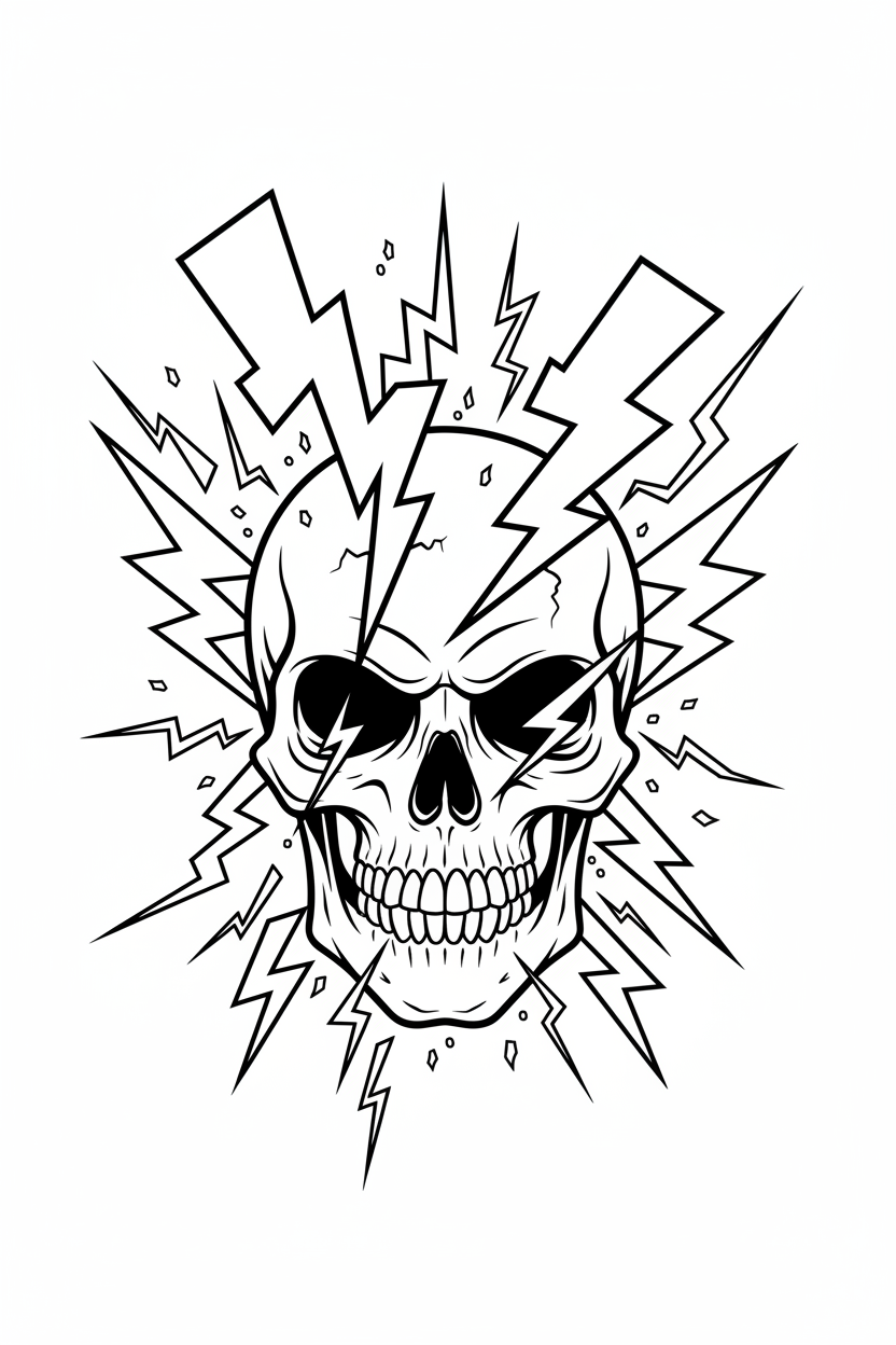 Lightning Skull Coloring Page