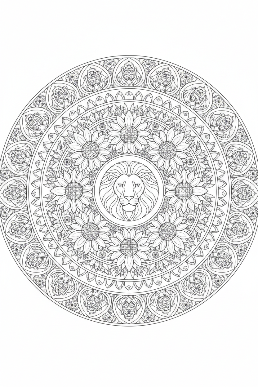 Lion Sunflower Mandala