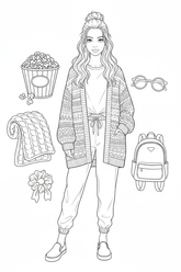 Movie-night fashion coloring page