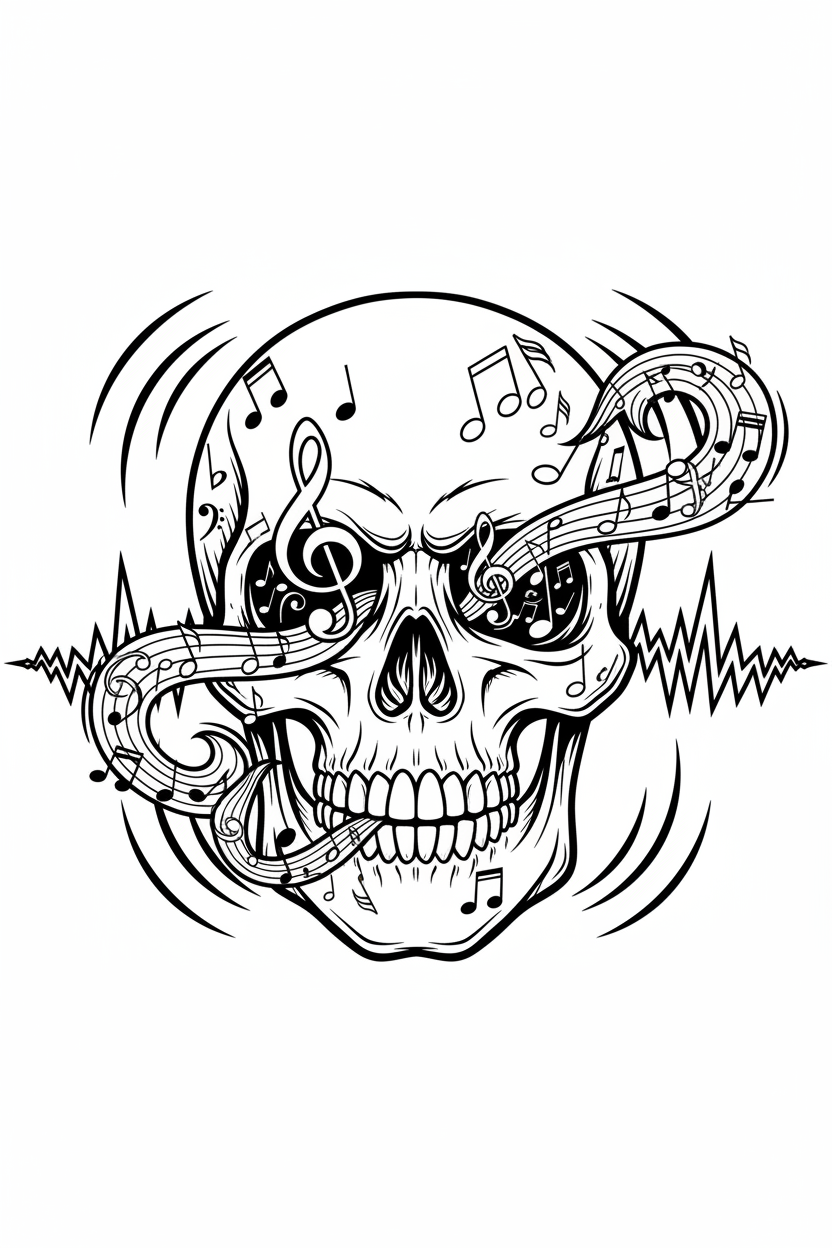 Music Skull Coloring Page