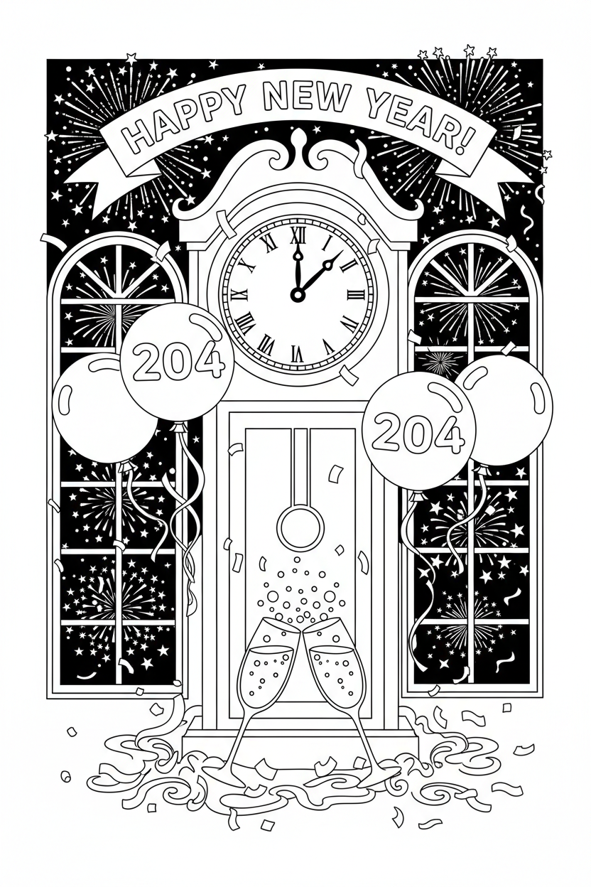 New Year's Countdown Coloring Page