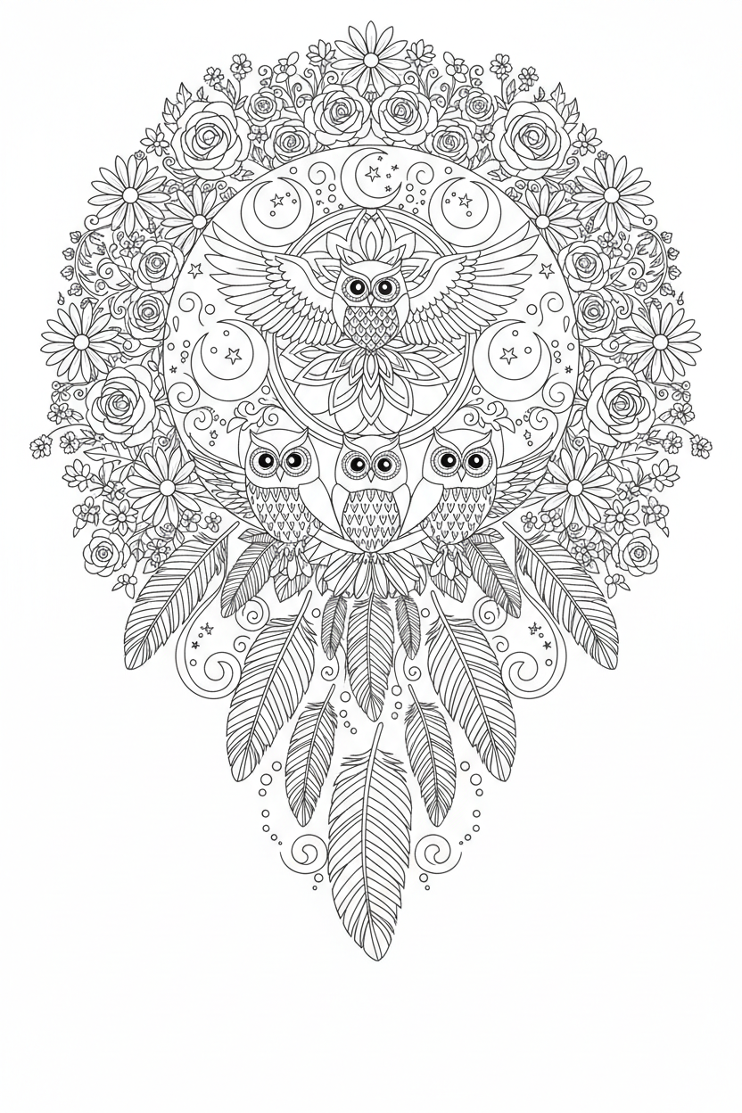 Owl Wildflower Mandala