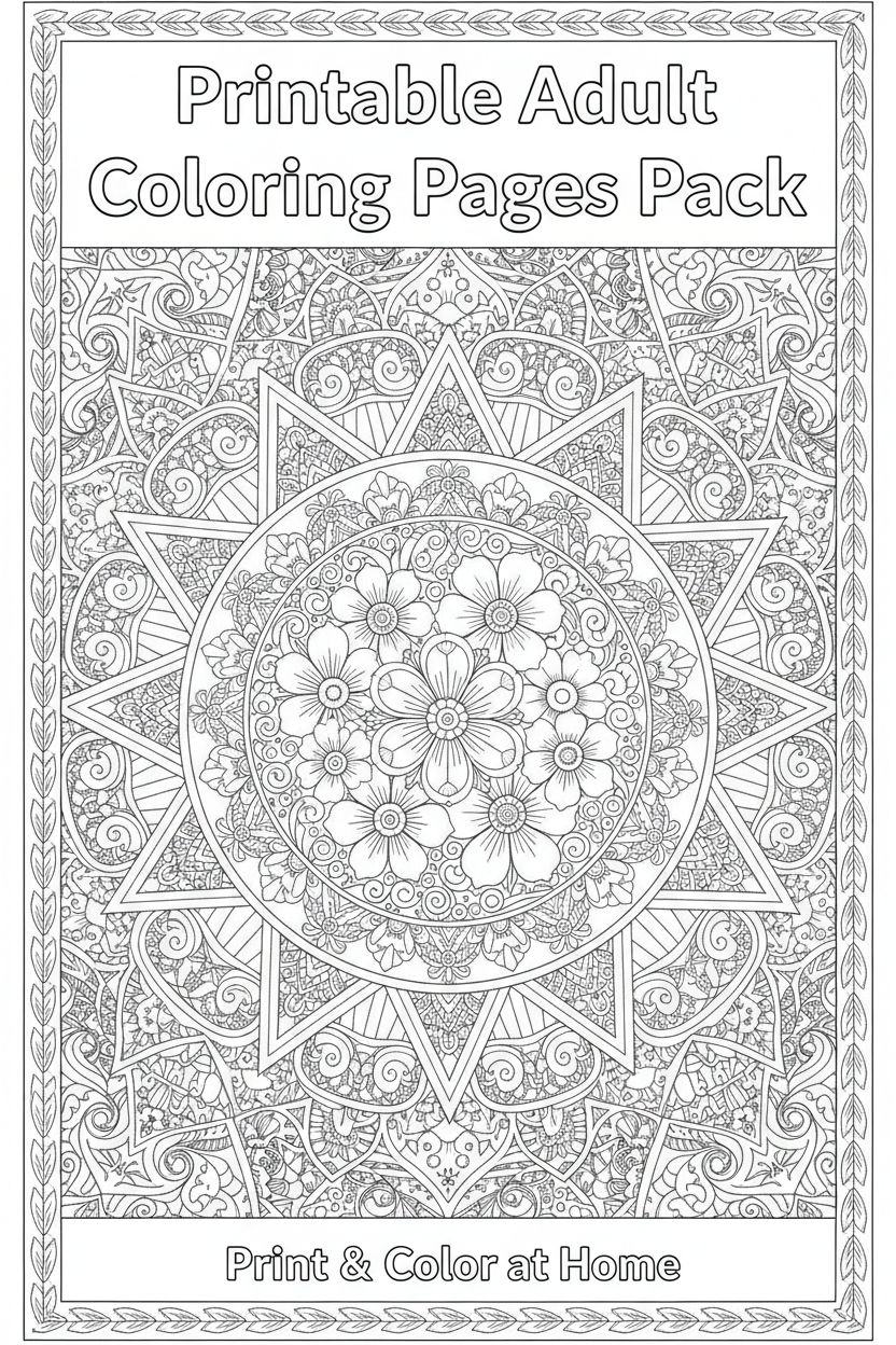 Printable Adult Coloring Pages Pack Cover