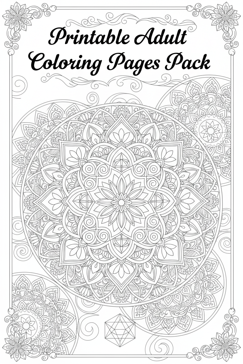 Printable Adult Coloring Pages Pack Cover