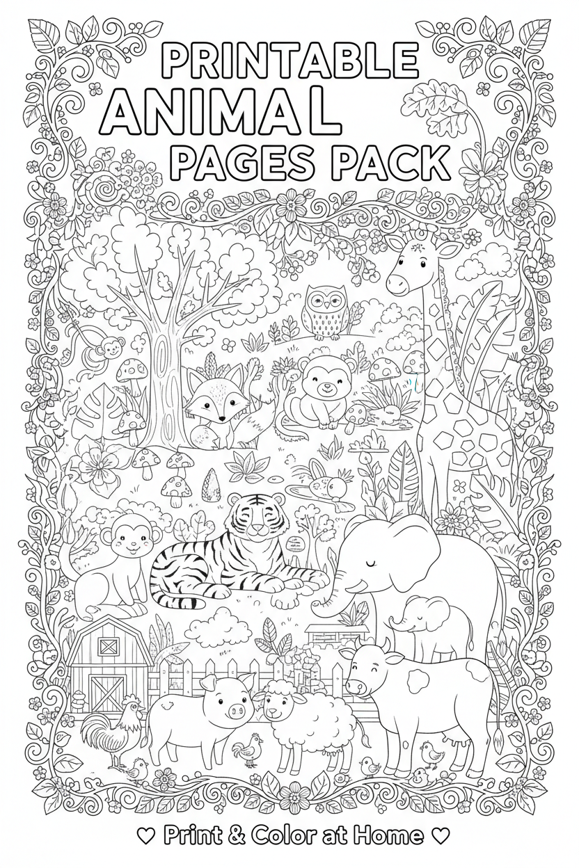 Printable Animal Pages Pack Cover