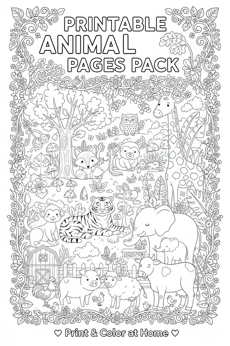 Printable Animal Pages Pack Cover