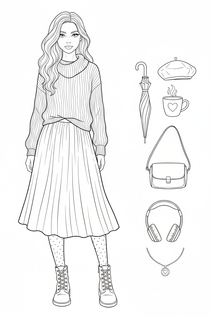 Rainy-café fashion coloring page