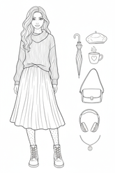 Rainy-café fashion coloring page