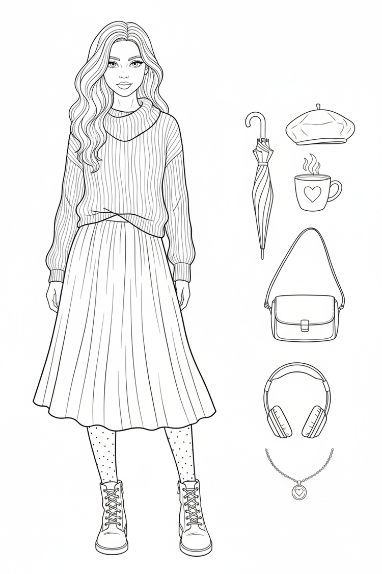 Rainy-café fashion coloring page