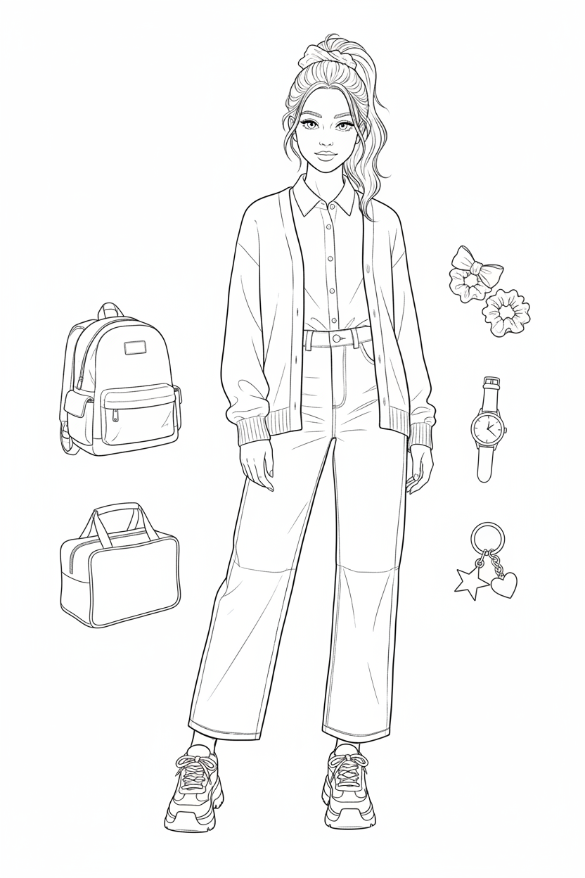 School-day fashion coloring page