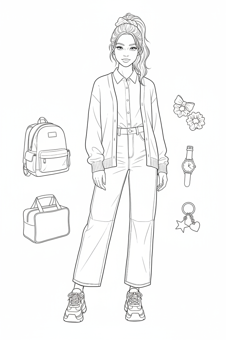 School-day fashion coloring page