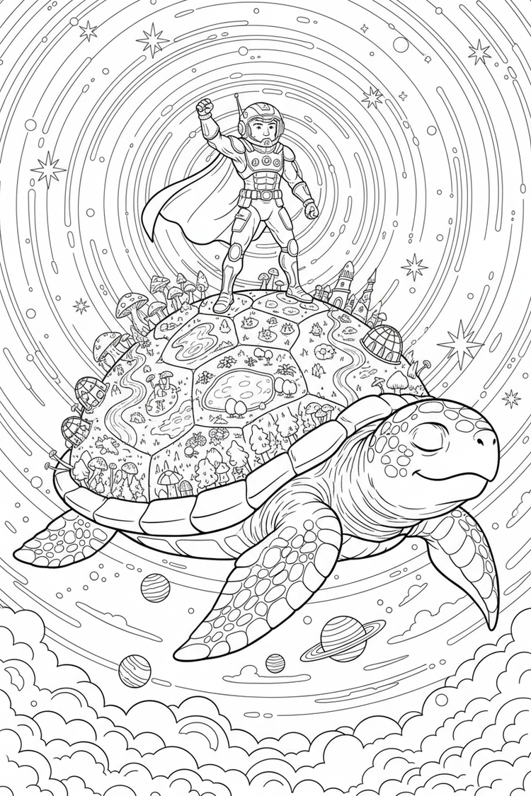 Space Turtle Galaxy Coloring Page