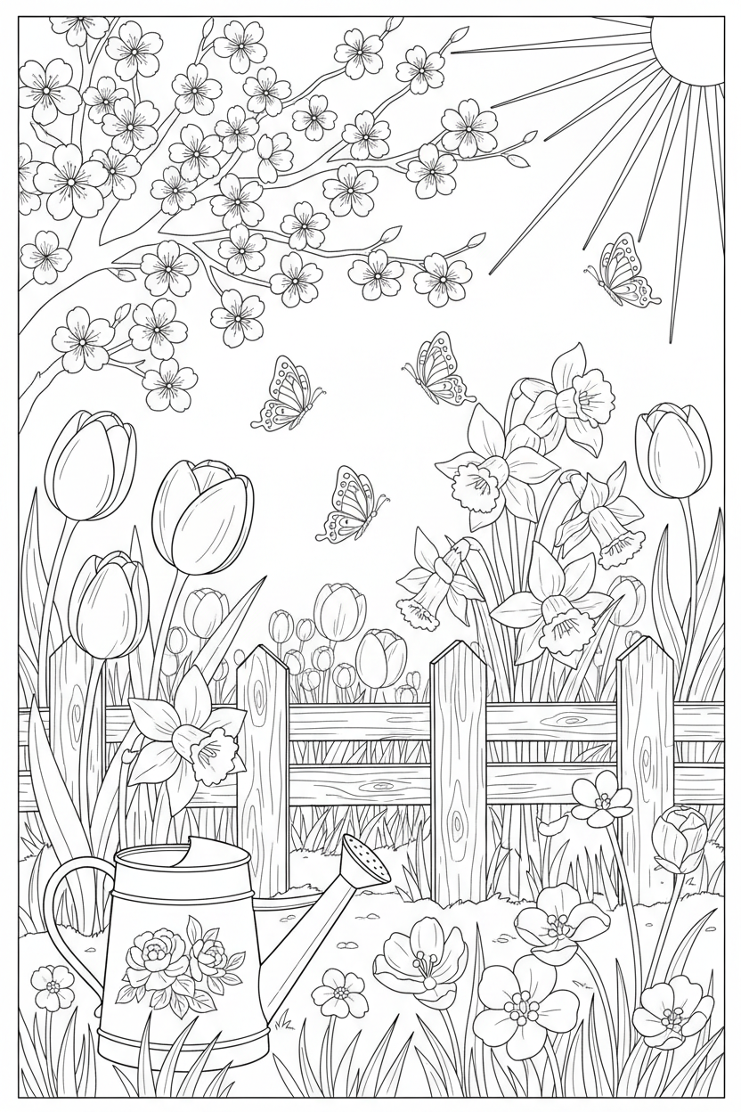 Spring Flowers Coloring Page