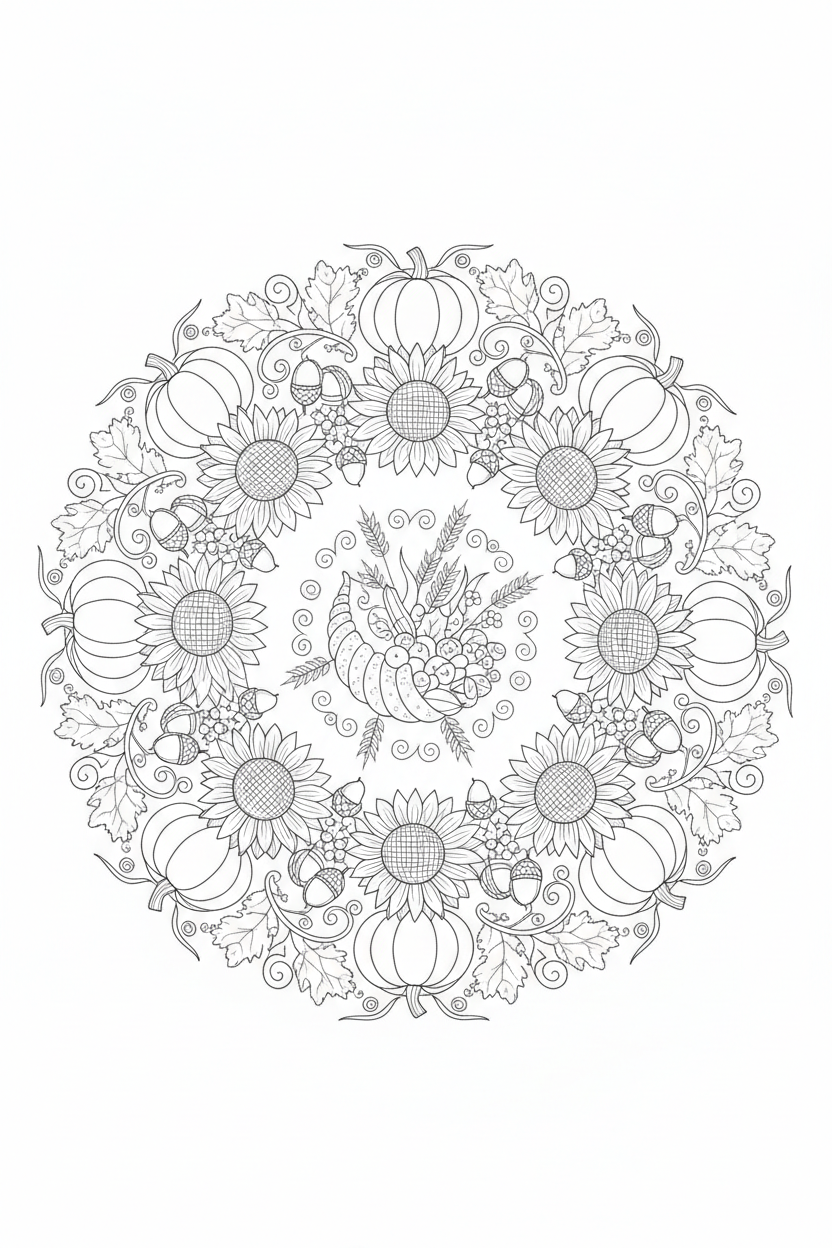 Thanksgiving Mandala Coloring Page
