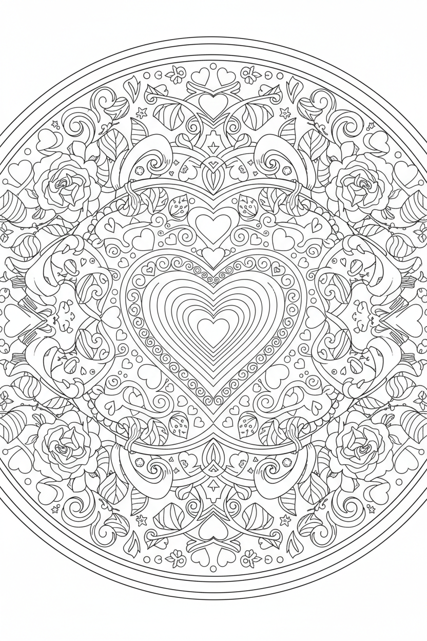 Valentine's Mandala Coloring Page