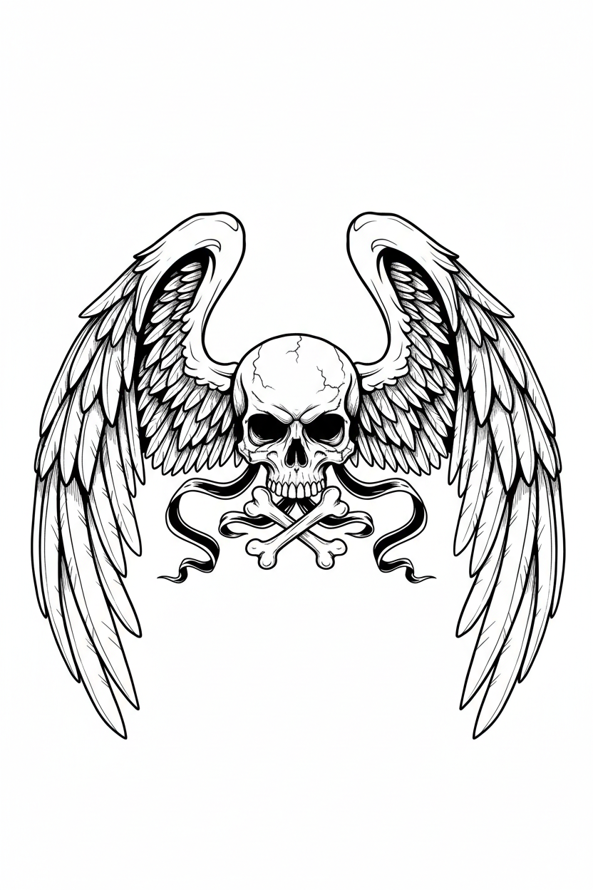 Winged Skull Coloring Page