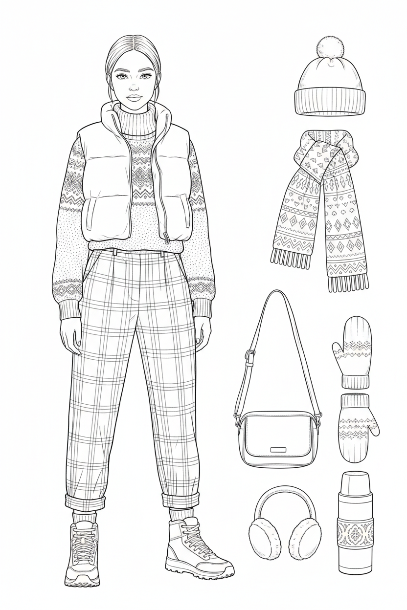 Winter street-style coloring page