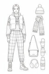 Winter street-style coloring page