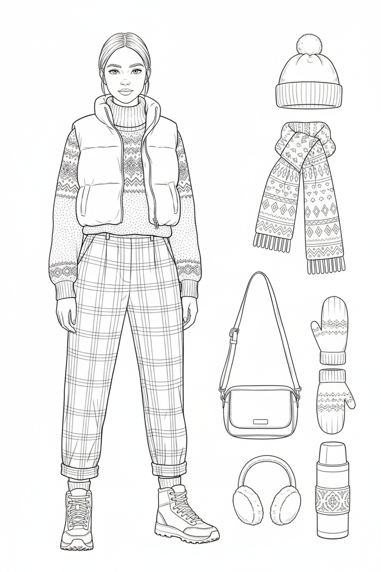 Winter street-style coloring page
