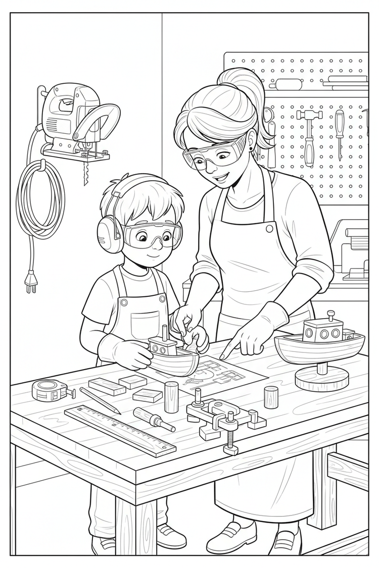 Wooden boat project coloring page