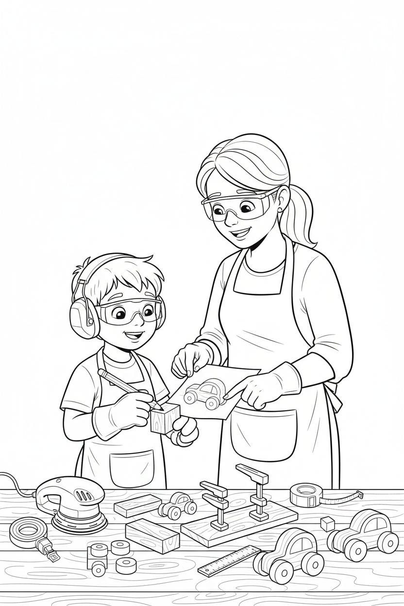 Wooden toy-car project coloring page