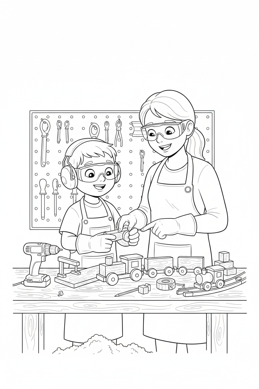 Wooden train project coloring page