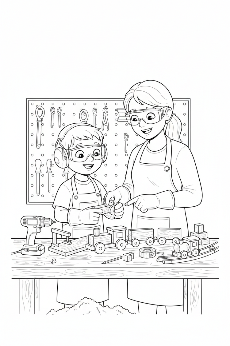 Wooden train project coloring page